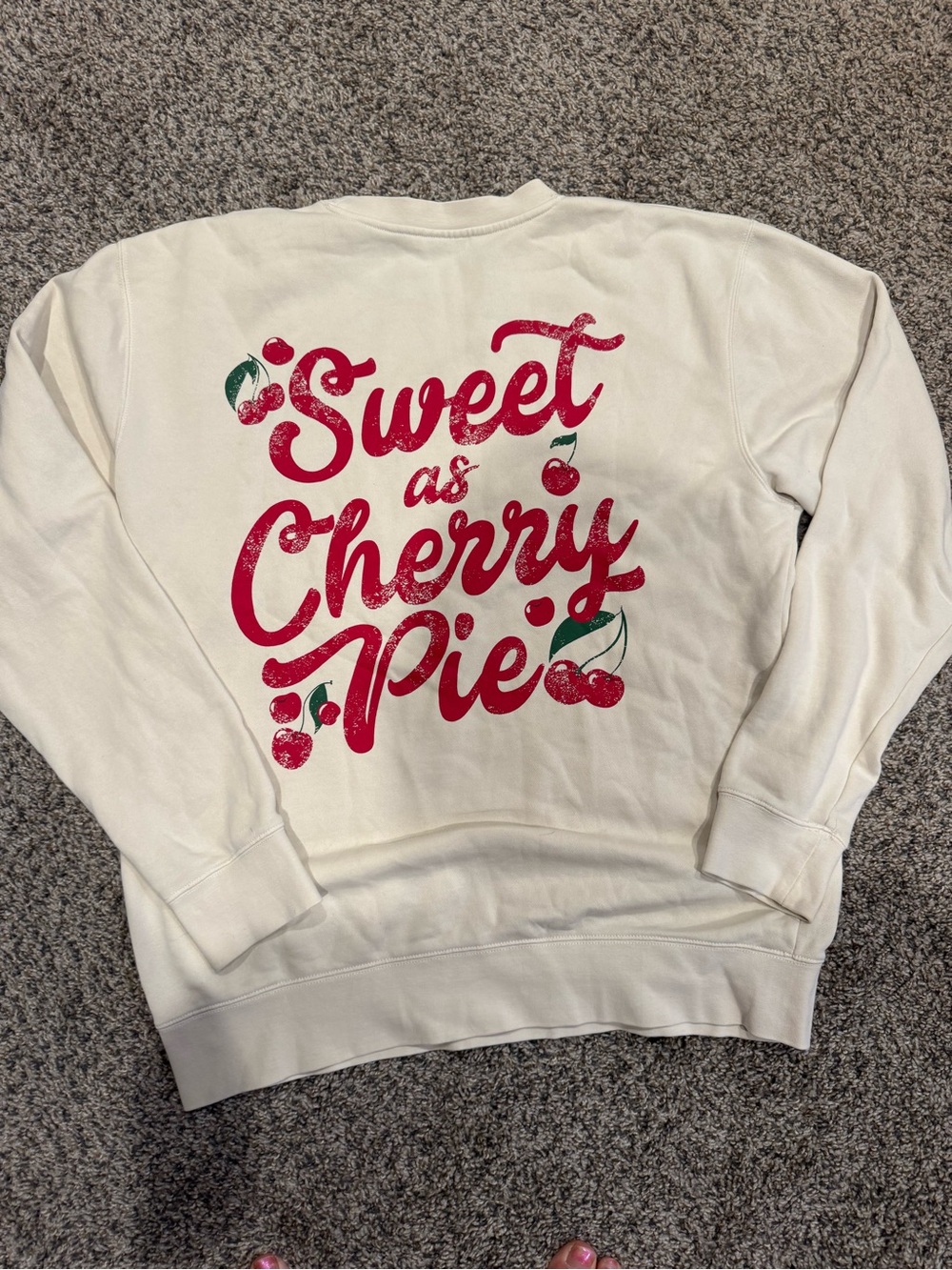 Sweet as Cherry Pie Graphic Crewneck Sweatshirt - Cream/Red